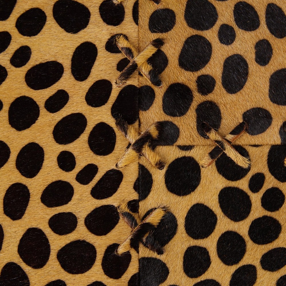 LEOPARD HIDE SKIN & LEATHER METAL BENCH-60''W