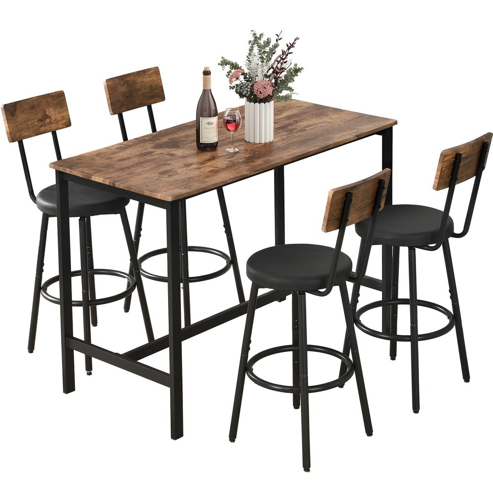 5-Piece Dining Table Set, Bar Table Set for 4, Kitchen Table and Chairs, Coun...