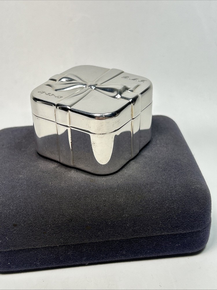 Tiffany & Co Spain Sterling Silver Present Gift Box Wrap Trinket Box Engraved
