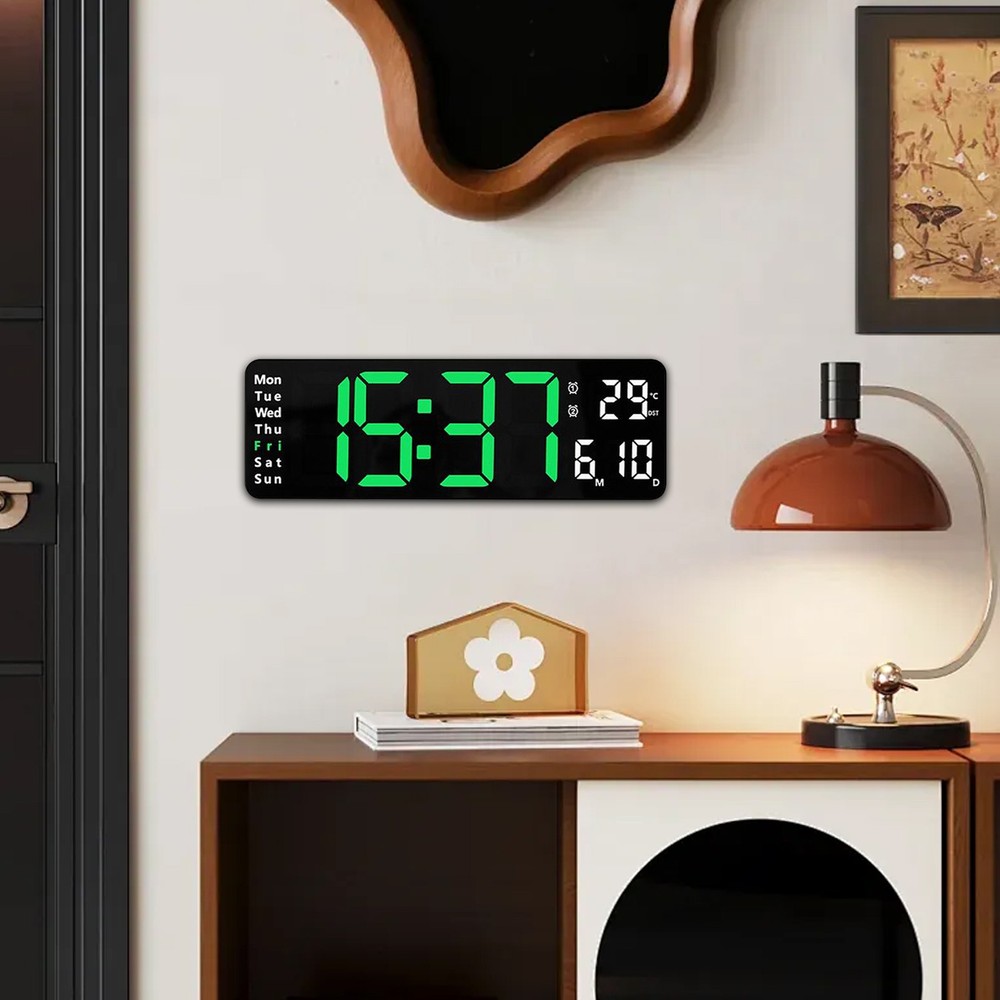 12.6" Digital Wall Clock with Countdown Timer, Week, Date, Temperature, Time