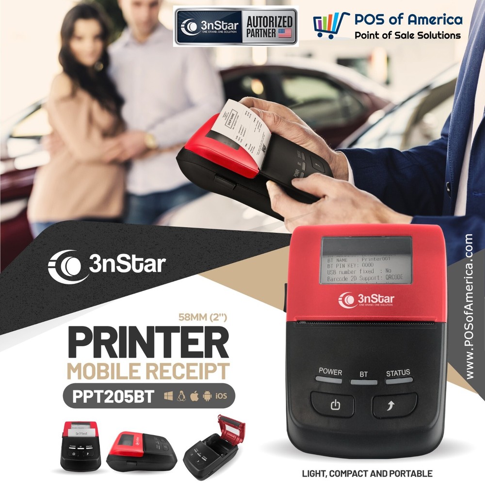 3nStar 58mm (2") Mobile Receipt and Label Printer Bluetooth (PPT205BT) Android