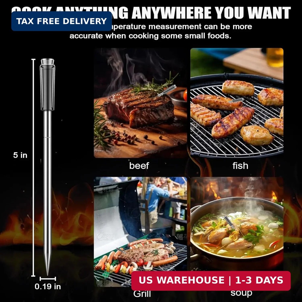 Bluetooth Wireless Meat Thermometer, No App Needed, 800FT Range, Dual Ultra-Thin