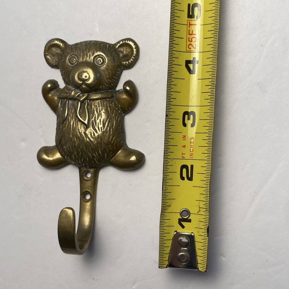 Vintage Solid Brass Teddy Bear Shape Coat Hook Key Hanger Brass Hook 4.5”