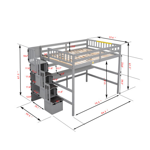 Full Size Loft Bed with Desk & Storage Staircases Full Size Loft Bunk Bed Frames