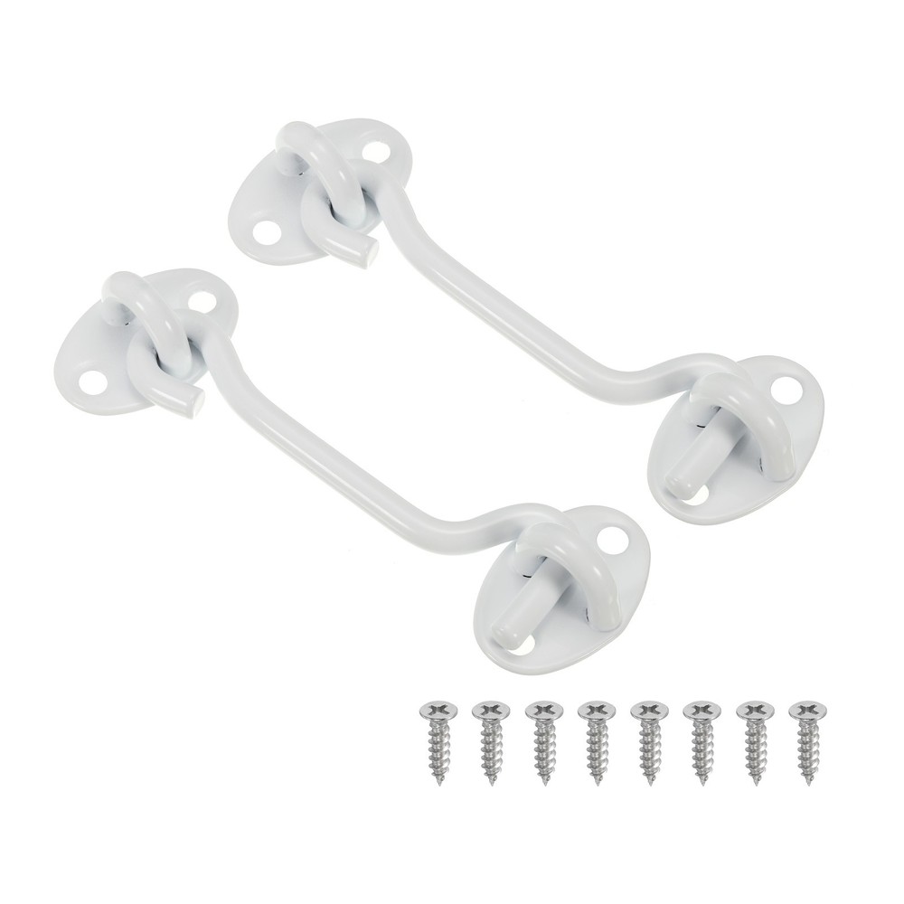 2Pcs 4" Hook Eye Latch, Privacy Hook and Eye Latch Gate Latch Lock, White