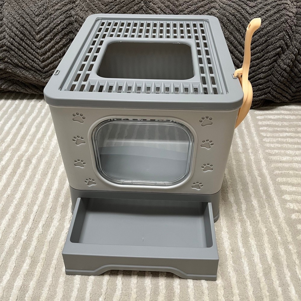 Enclosed Cat Litter Box, Printed Pattern Cat Litter Box,Large Foldable Top-Entry