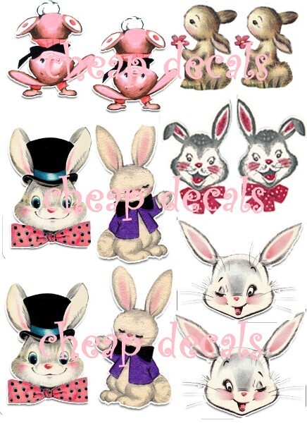 Vintage Multiple Bunny Waterslide Decal