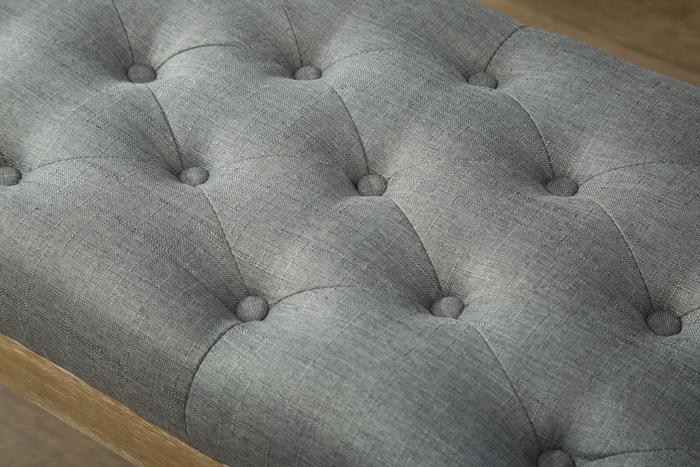 Habit Solid Wood Button Tufted Dining Bench, Grey