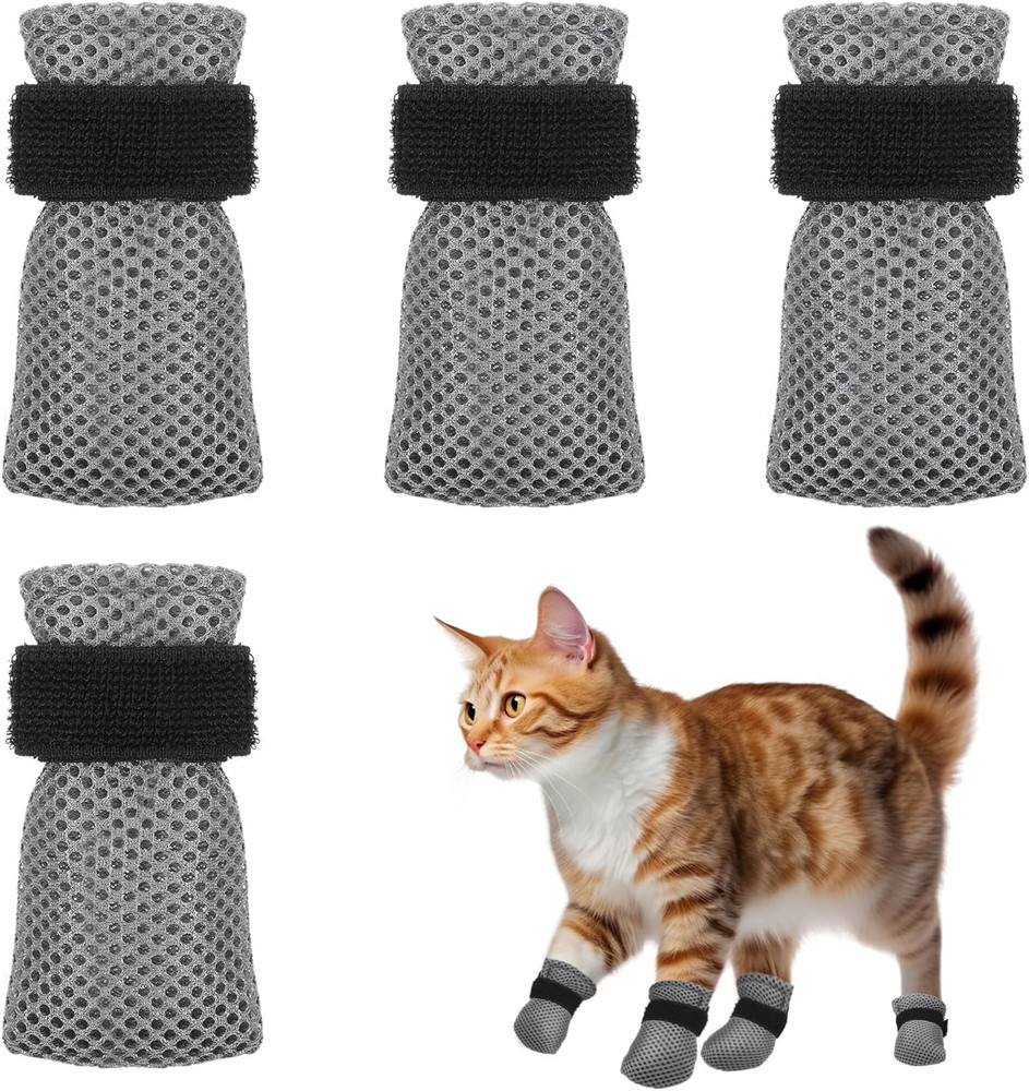 4Pcs Cat Mittens Anti Scratch Covers Adjustable Mesh Cat Booties Pet Socks