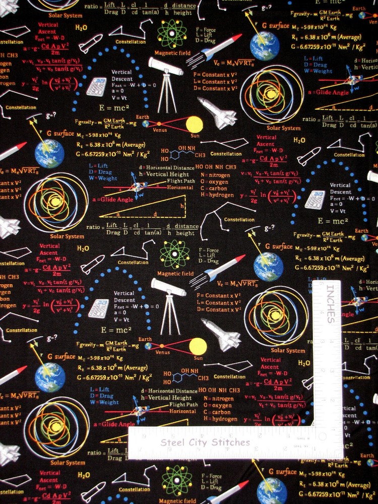 Space Star Rocket Telescope Cotton Fabric StudioE Planetary Missions By The Yard