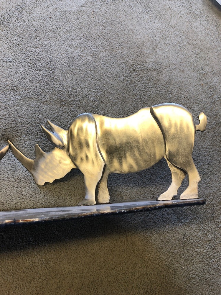 Two Stainless Steel Rhinoceroses Sculpture