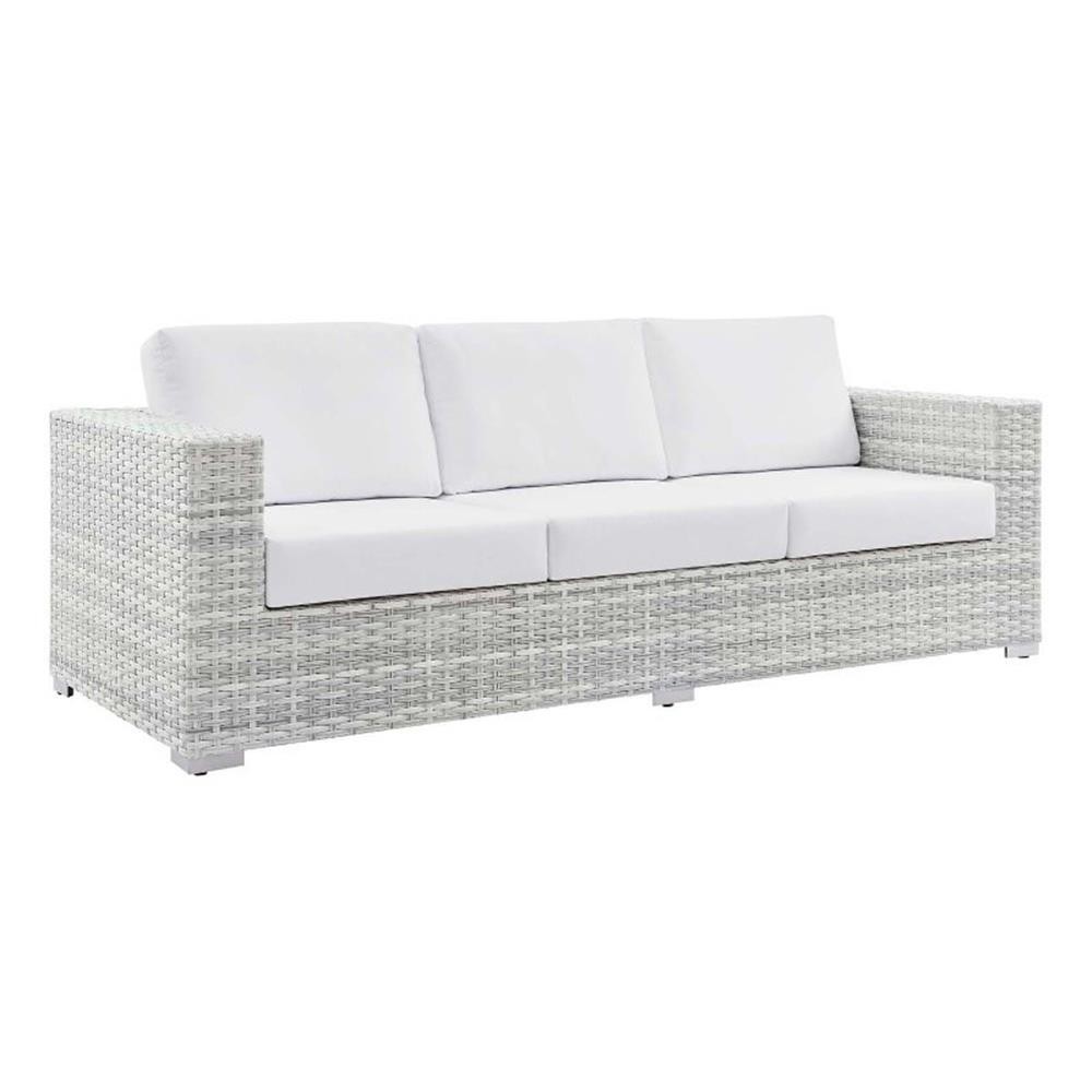 Modway Convene Fabric & Rattan Patio Sofa in Light Gray & White