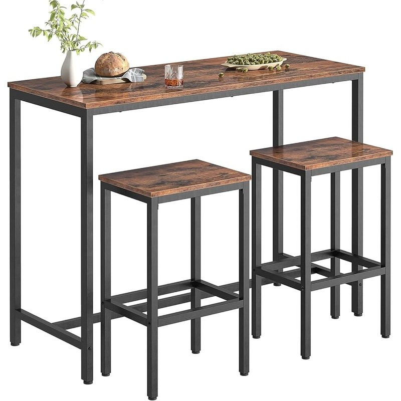 Bar Height Table Set W/ 2 Stools Modern Industrial Dining Easy Assembly New