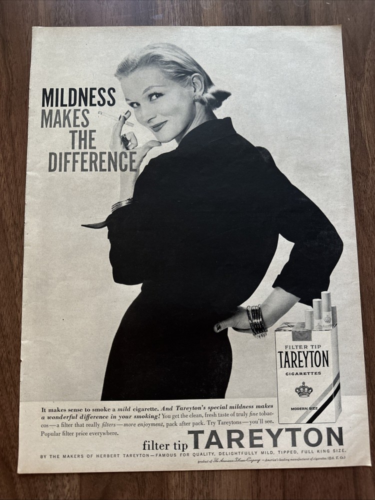 1957 Tareyton Filter Tip Cigarettes Print Ad Mildness Makes A Difference