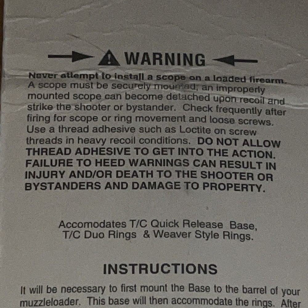 Thompson Center TC Weaver Base Mount 9977 Cap Lock Muzzleloader