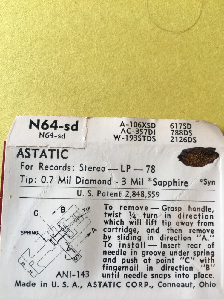 Original NOS Astatic Needle Stylus N64-sd