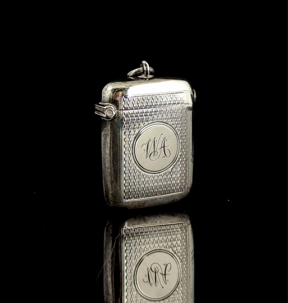 Antique sterling silver vesta case, Victorian, WA initials