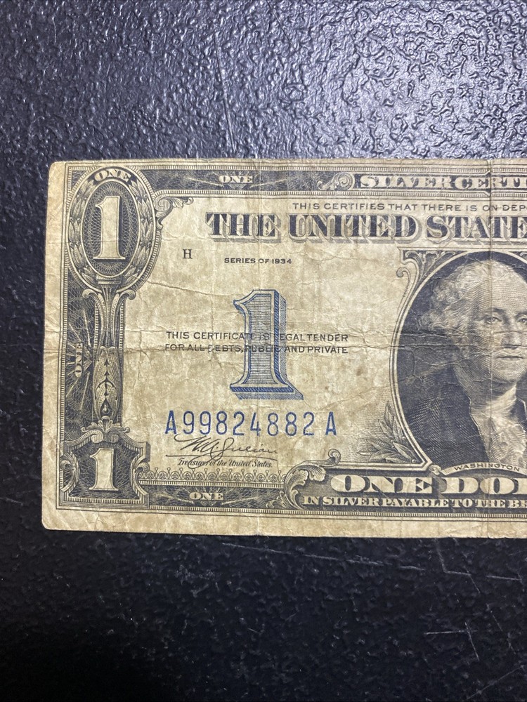 💎 1934 US $1 Silver Certificate (Funny Back) Error Mis-Cut Alignment See Pics