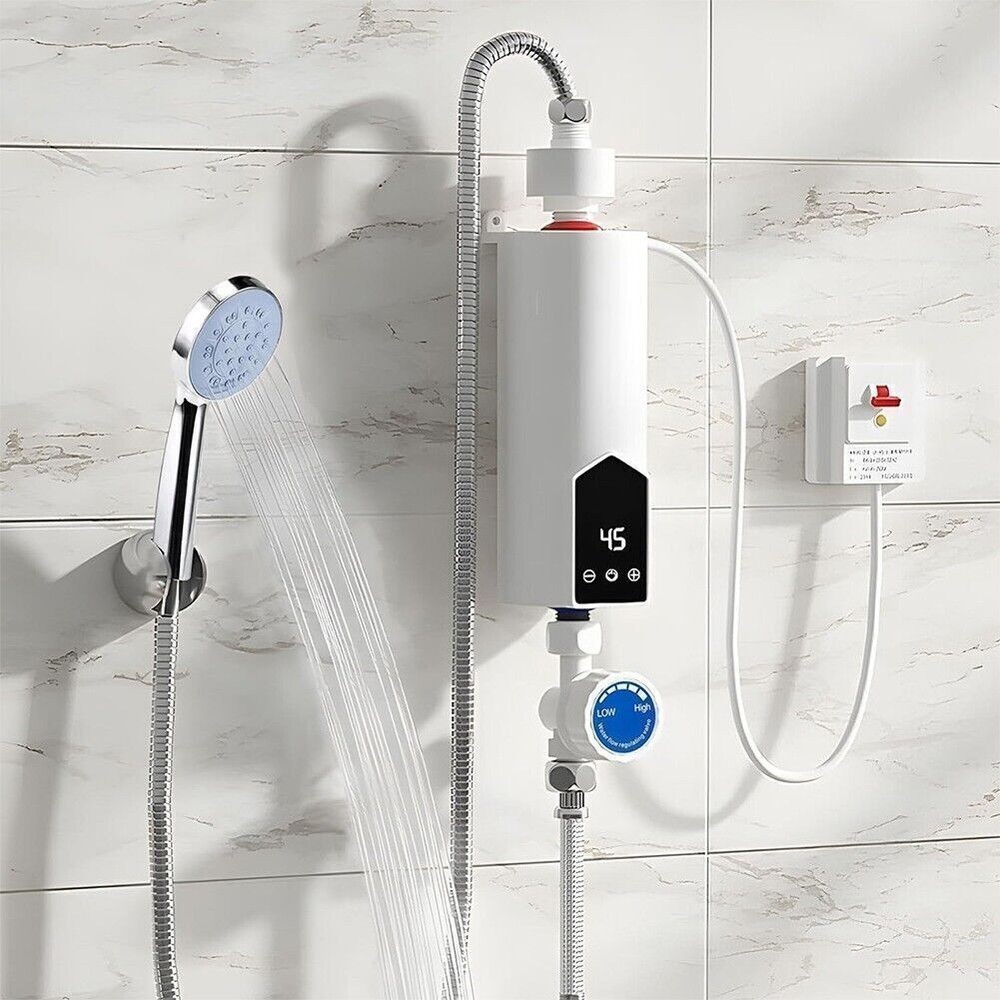 3500W Tankless Electric Shower Instant Bathroom Kitchen Caravan Hot Water Heater
