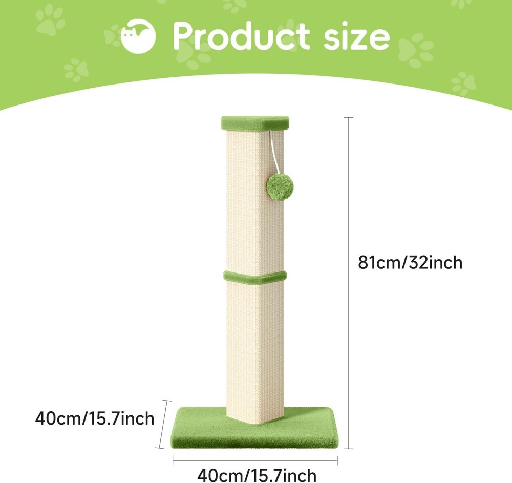 Cat Scratching Post, 32 Inch Tall Post for Indoor with 5 Green