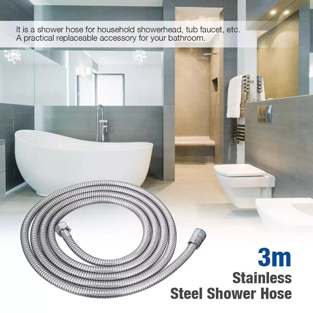 Chrome 10FT Long Shower Hose For Head Handheld Spray High Pressure Adjustable