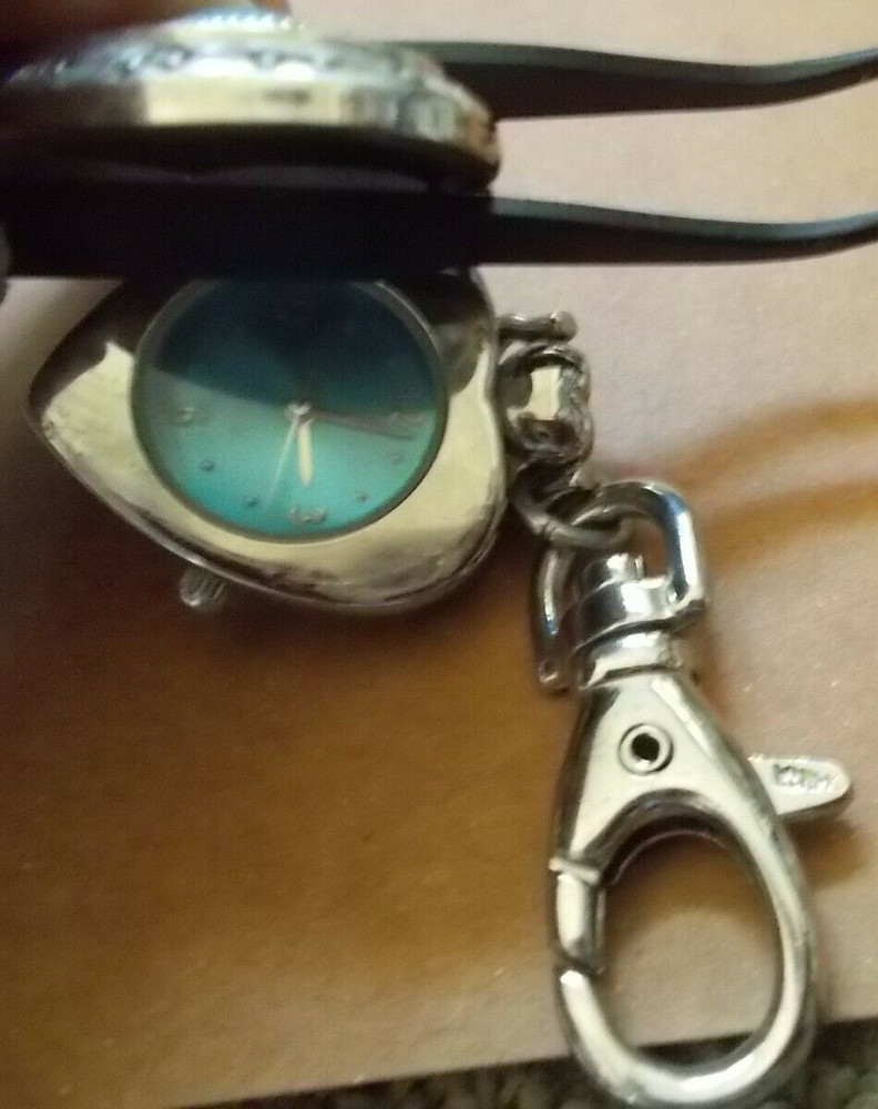 Turquoise and Silver Hinged Heart Key Ring Watch