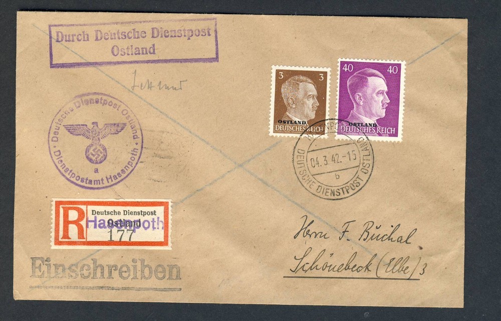 Latvia 1942 Registered Cover Hasenpoth