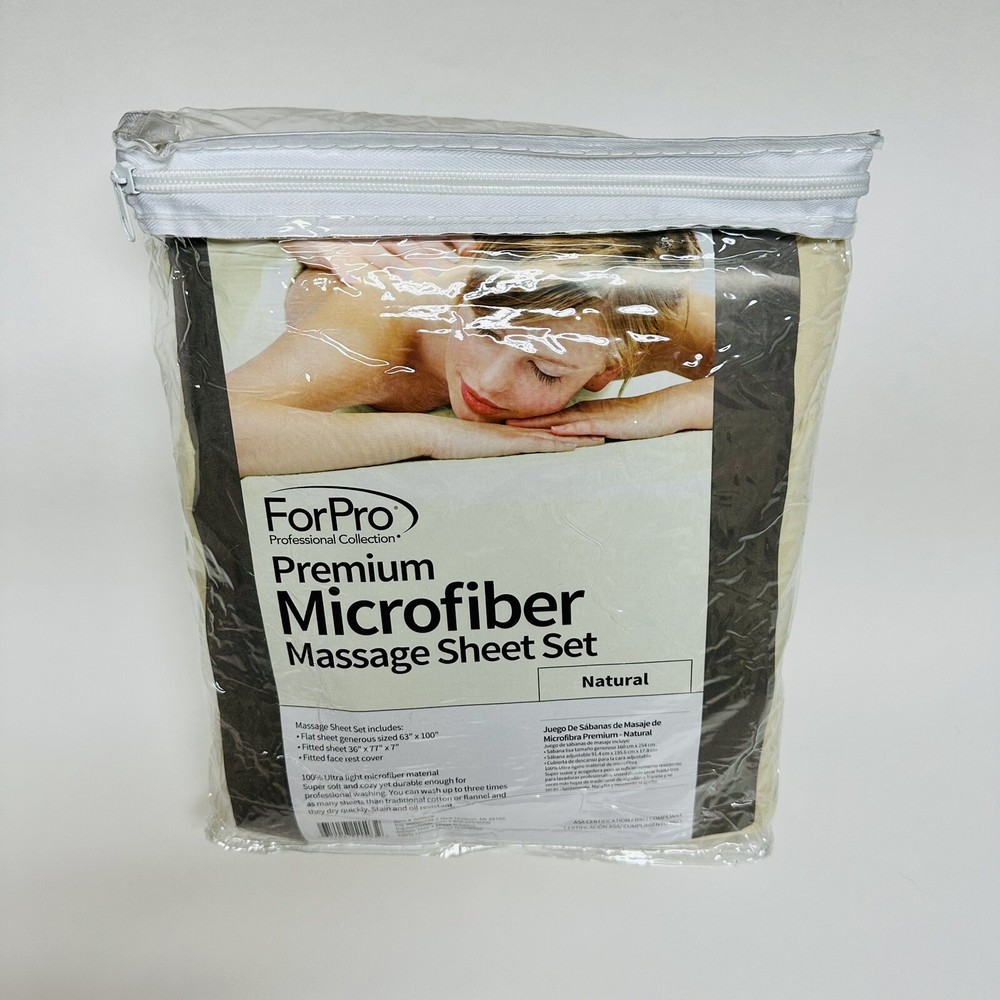 ForPro Premium Microfiber 3-Piece Massage Table Sheet Set for Spa Salon -Natural