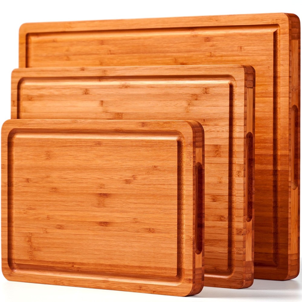 Wood Cutting Board Set of 3 for Kitchen - Extra Thick Large Carbonized Bamboo