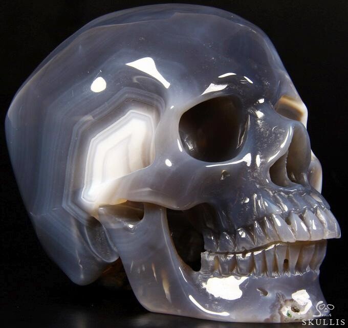 Unique Geode Huge 6.2" Agate Carved Crystal Skull