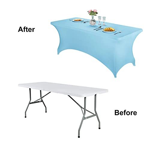 Spandex Table Covers 6ft，Fitted Tablecloth for 6ft Rectangular 6FT Bluemist
