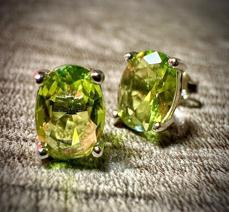 Natural Oval Cut Peridot Stud Earrings 925 Silver Peridot Studs Anniversary Gift