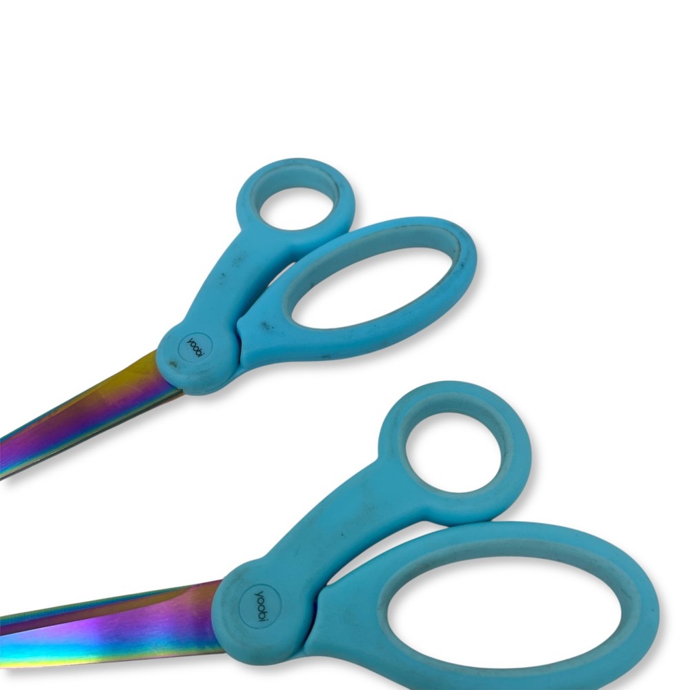 Yoobi Multi-Purpose Scissors, Blue Handle Rainbow Iridescent Blades, 2 Pcs