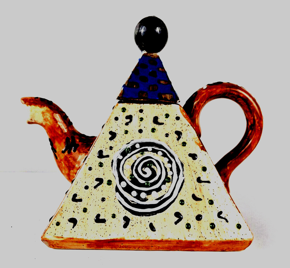 Handmade Ceramic Pyramid Teapot With Lid Multicolor/Decorative Use Only