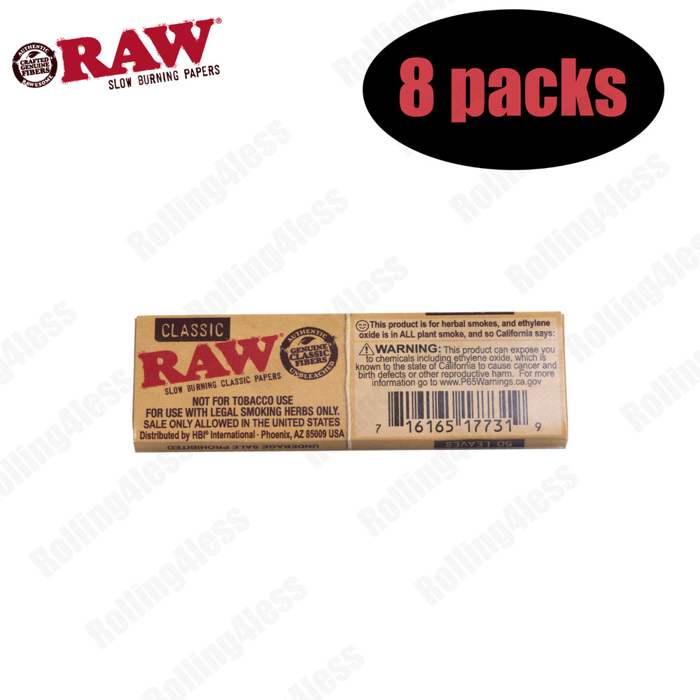 AUTHENTIC Raw Classic 1 1/4 Unrefined Rolling Papers | 8 packs