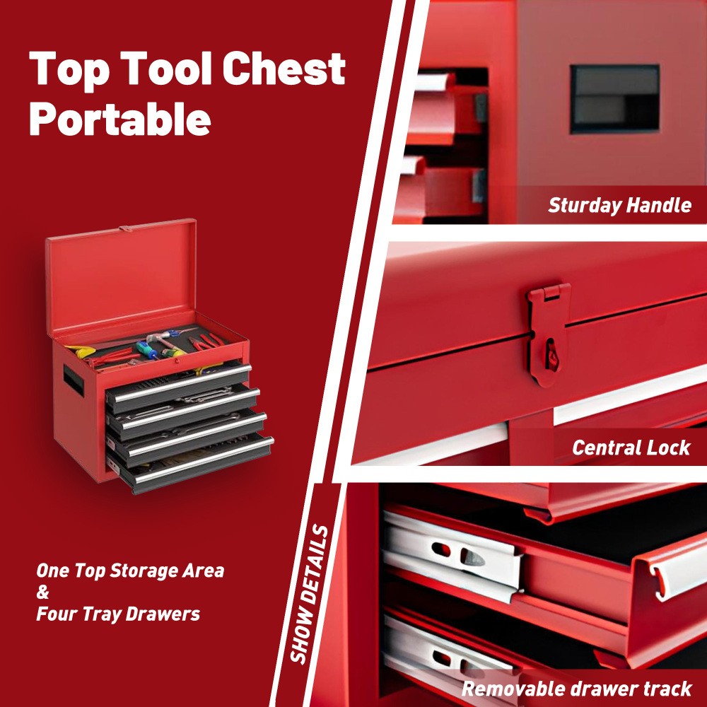 Rolling Tool Chest 5 Drawer Metal Tools Cart with detachable handle & hooks Blue