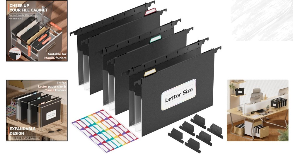 Durable Plastic Hanging File Folders - Extra Capacity with Side Sealing - 3 Pack
