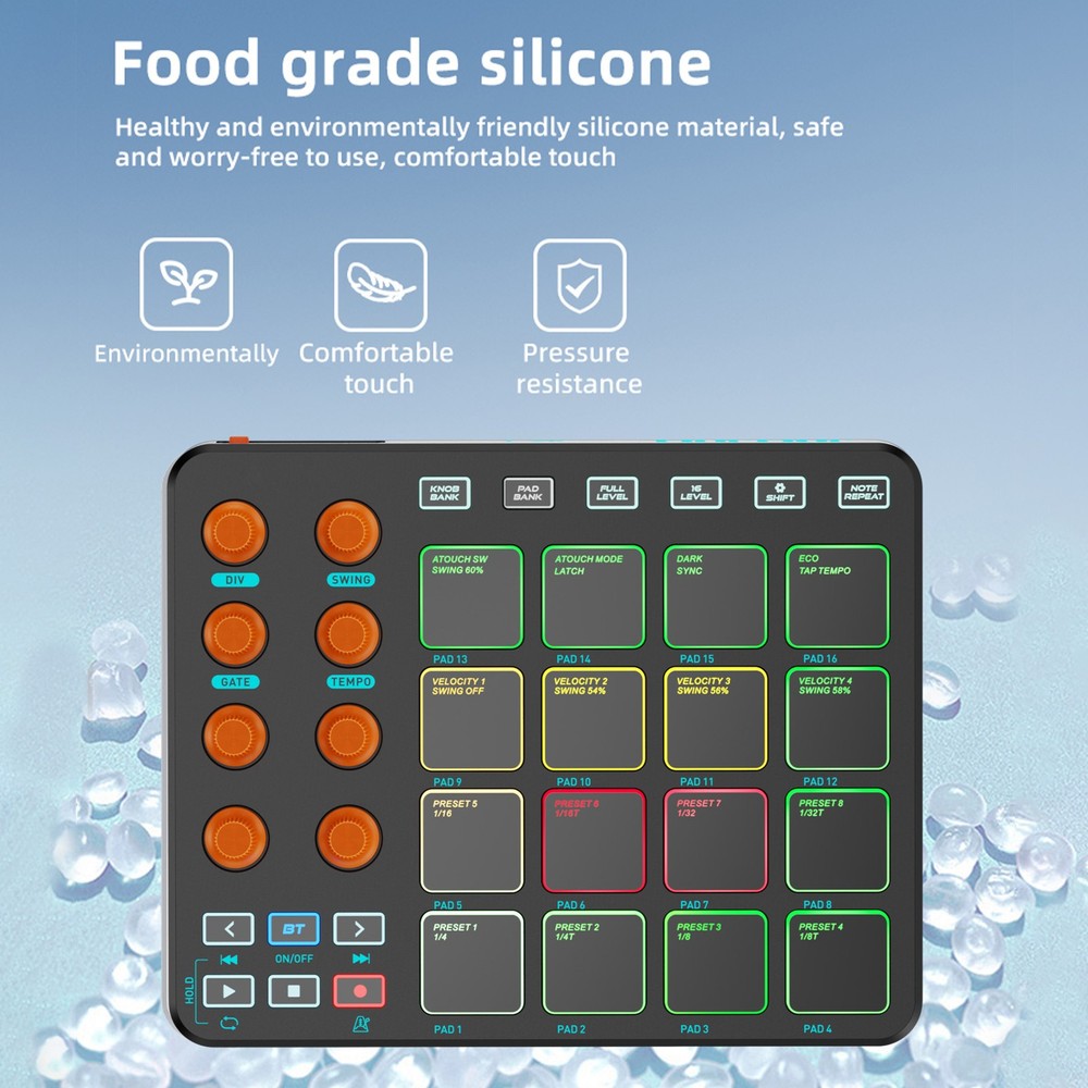 16 RGB Pads Wireless MIDI Controller For Beginners SRMB