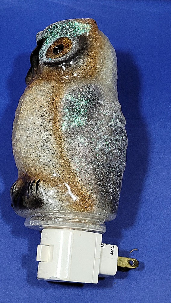 Vintage Glitter Owl Night Light Plug In