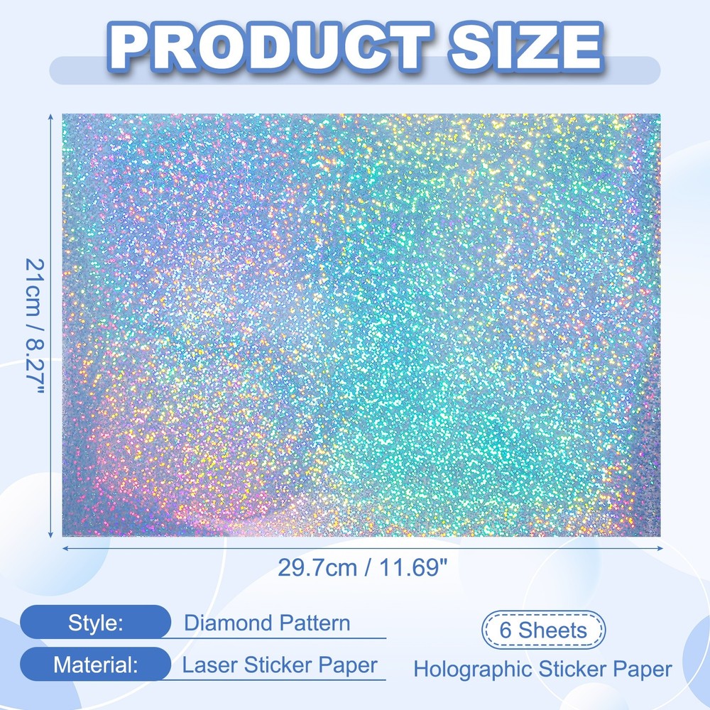12x8in Printable Holographic Sticker Paper 6 Sheets Fine Dot Pattern