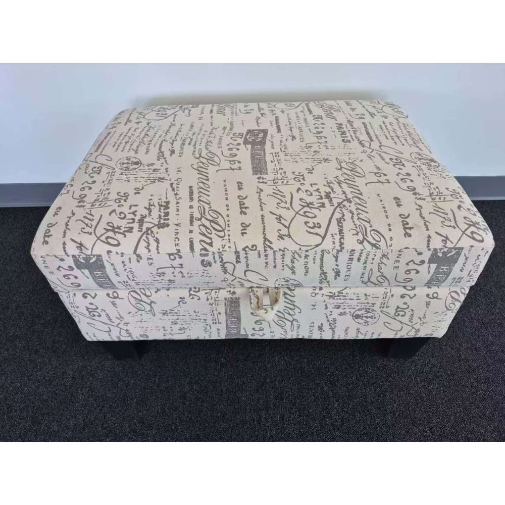 Linen Upholstered Ottoman w/ Hidden Storage Lift-Top, Beige Rectangular