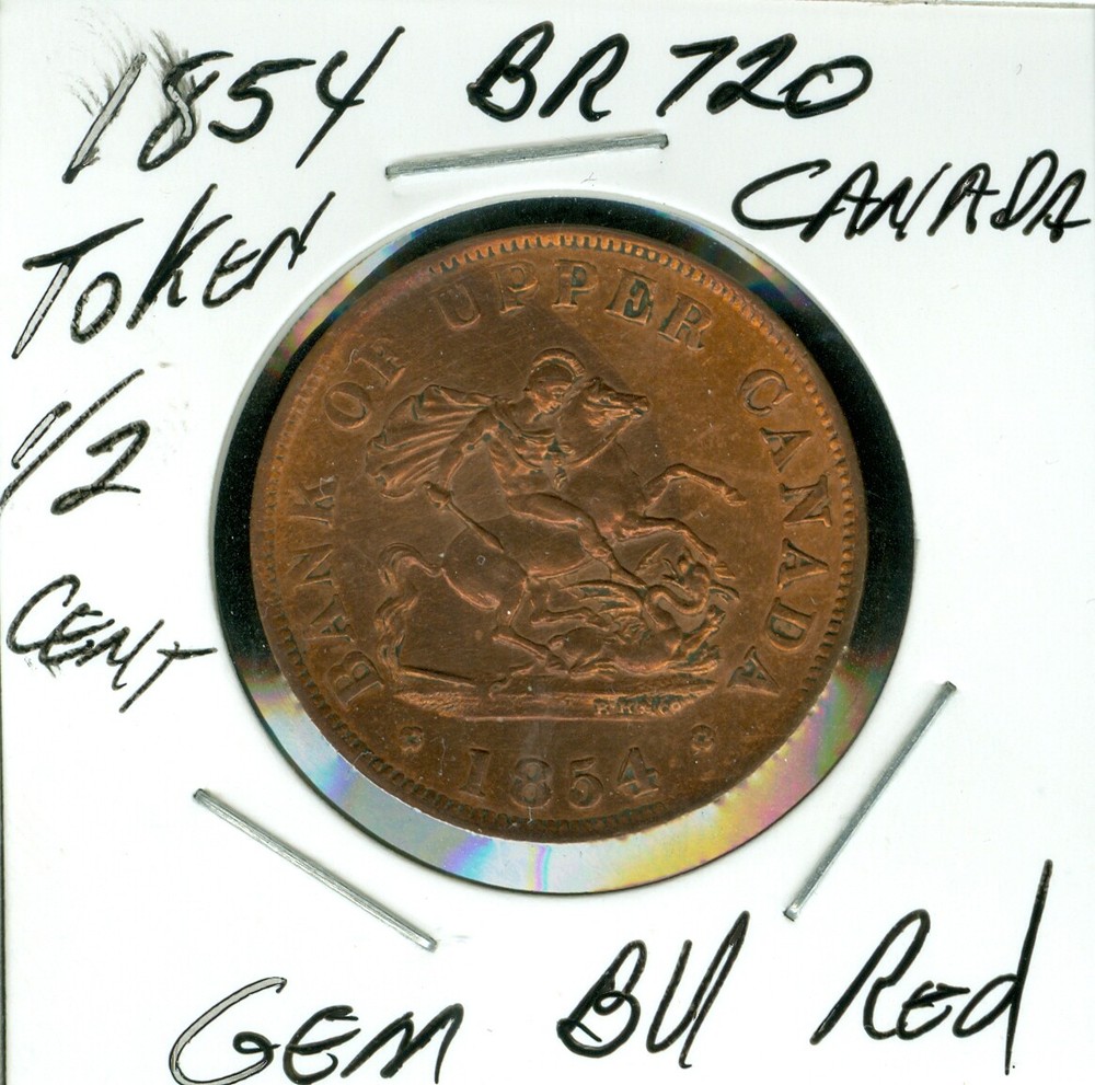 1854 UPPER CANADA TOKEN 1/2 CENT GEM BU RED GRADE RARE *