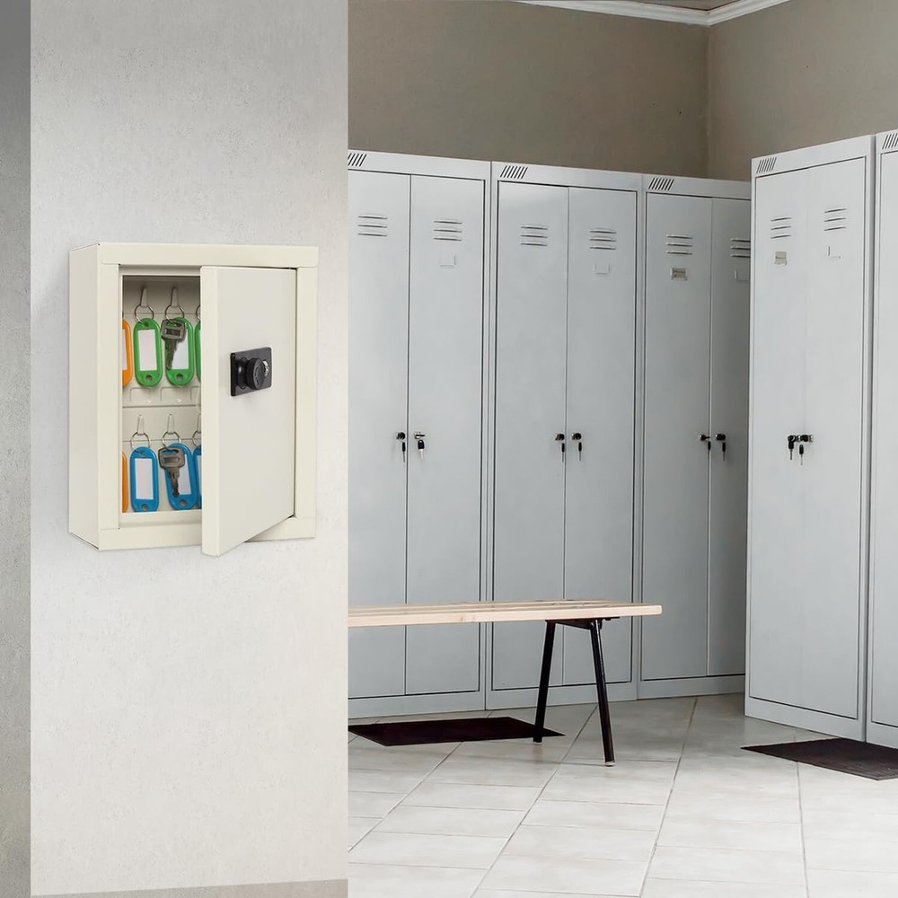 Security Metal Key Box with 20 Hooks, Medium Adjustable Wall Mount Combinatio...