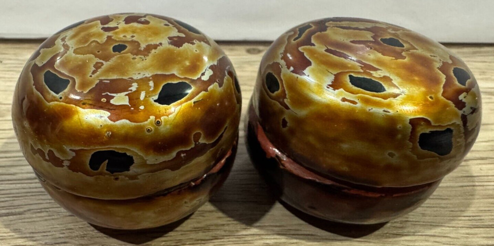 Pair Small Lacquerware Round Containers - 4cm Tall