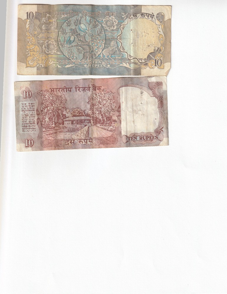 2 x INDIA 10 Rupees Banknotes LOOK