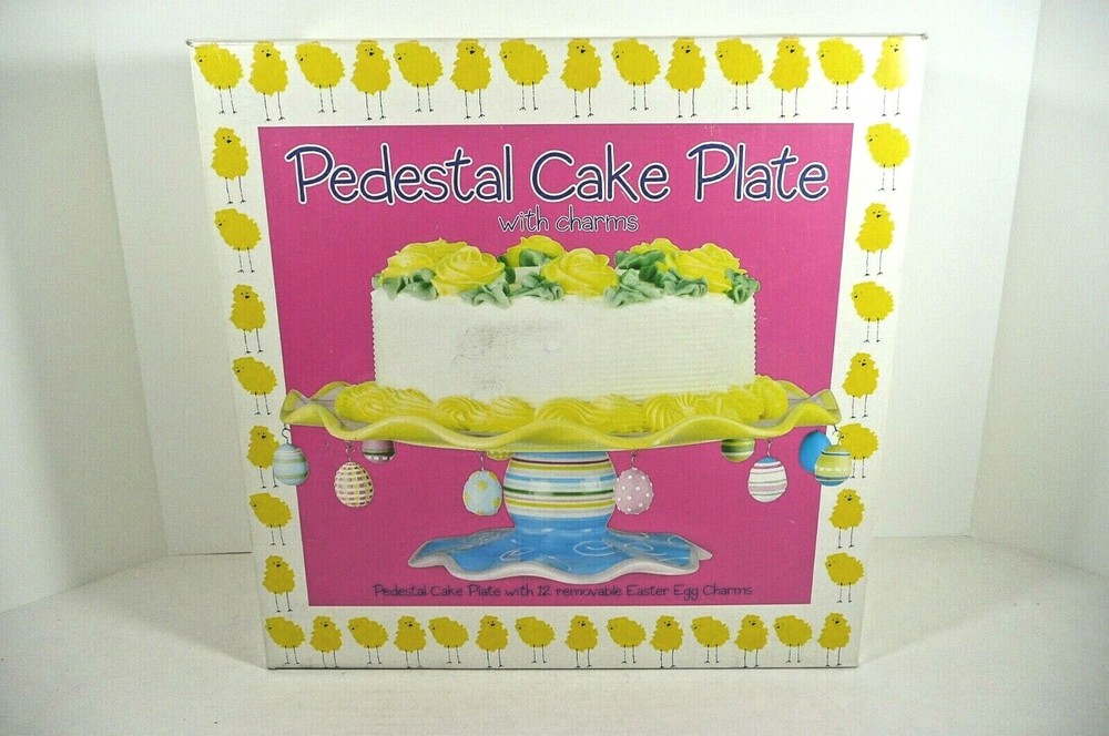 BOSTON WAREHOUSE Pedestal Cake Plate Removable Easter Egg Charms Original Box!!
