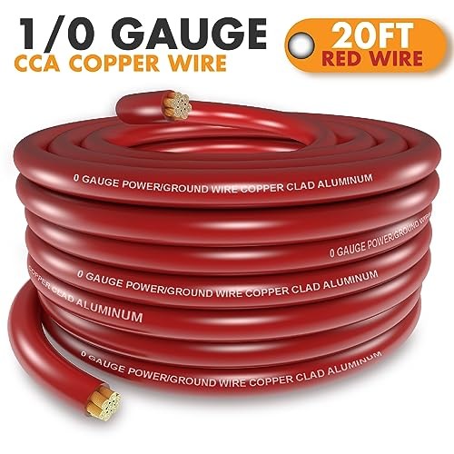 1/0 Gauge Red CCA Wire (20ft Single Roll) - Replacement Power Cable 20FT Red