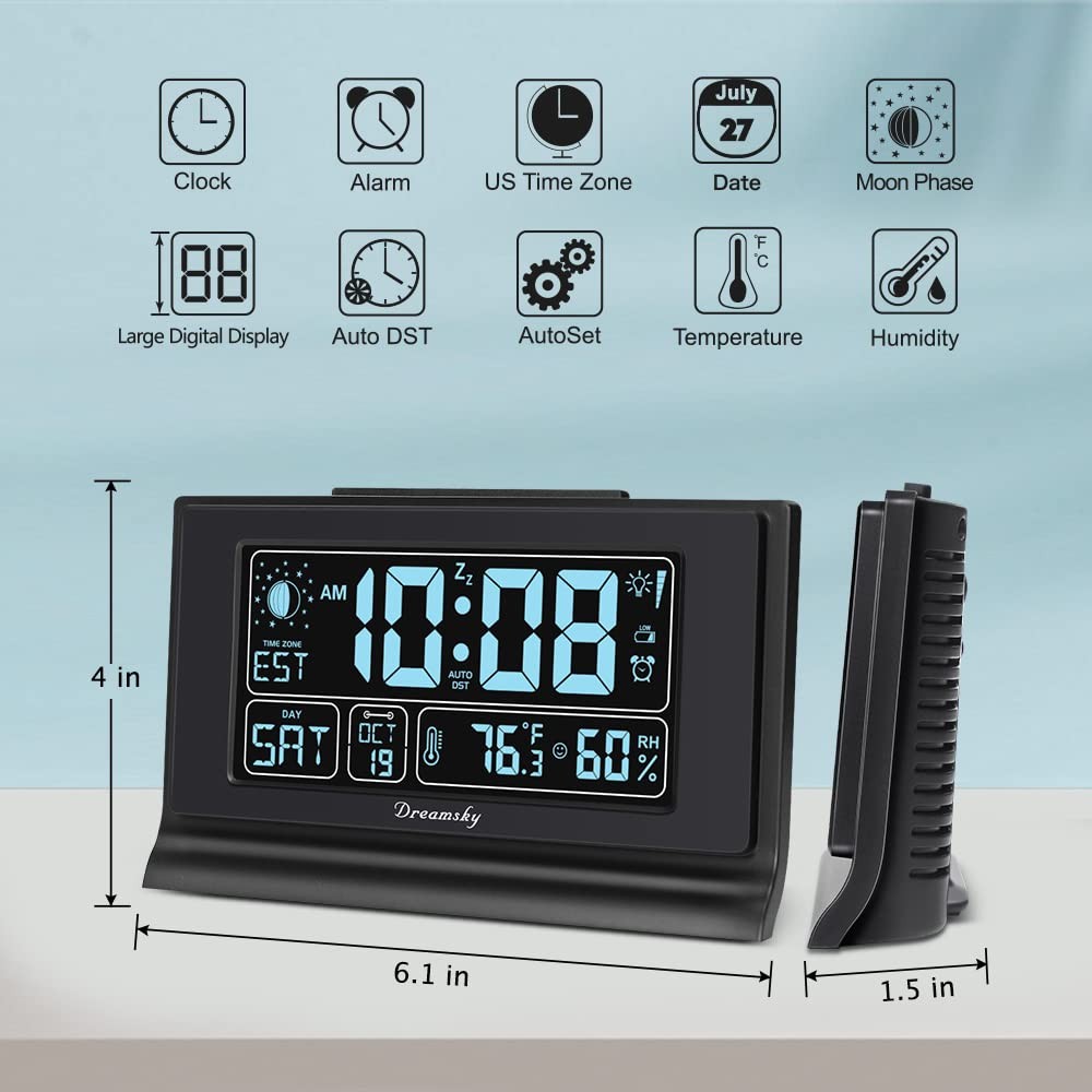 Smart Alarm Clock with Humidity, Temperature Display Moon Phase Function