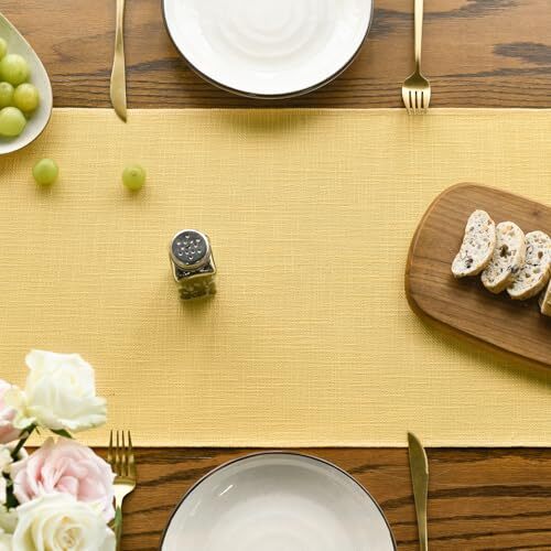 Tassel Table Runner, Summer Linen Blend Rustic 13" x 72", Table Runner Yellow