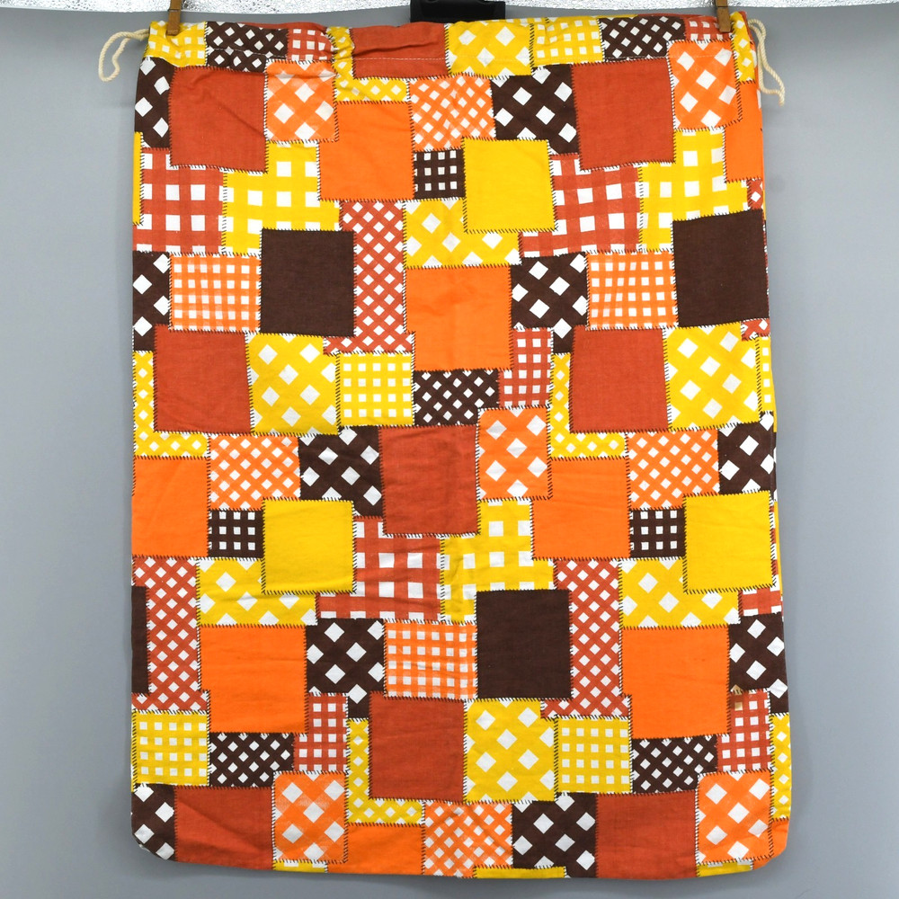 Vintage Laundry Bag Handmade Drawstring Patchwork Print Canvas Hippie Boho READ